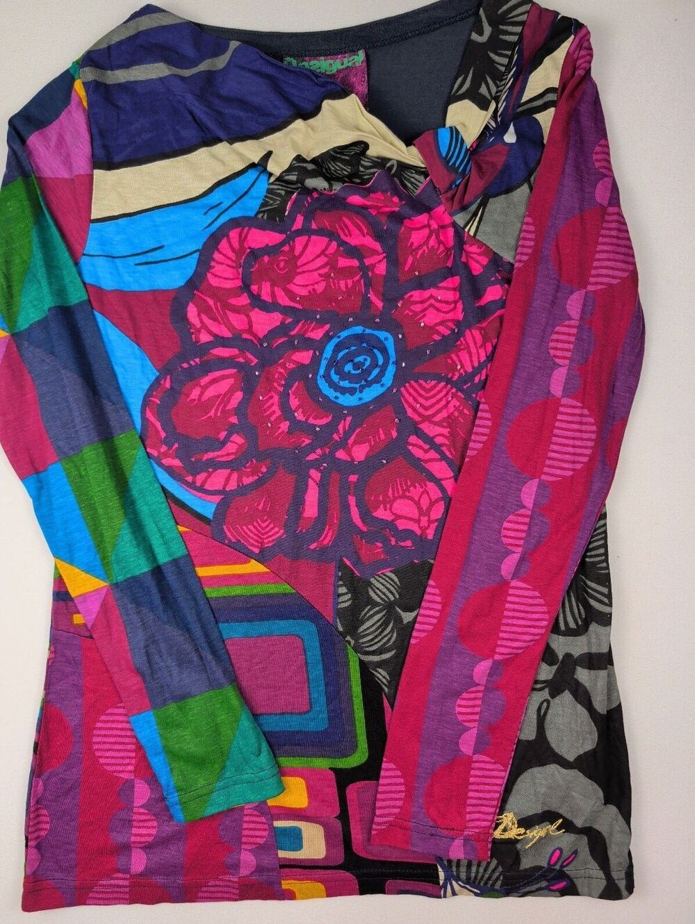 Desigual Vintage Y2K Patchwork Floral Knit Long Sleeve Top Large - Picture 5 of 13